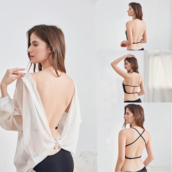 Womens Low Back Bra Wire Lifting Deep U Shaped Plunge Backless Bra
