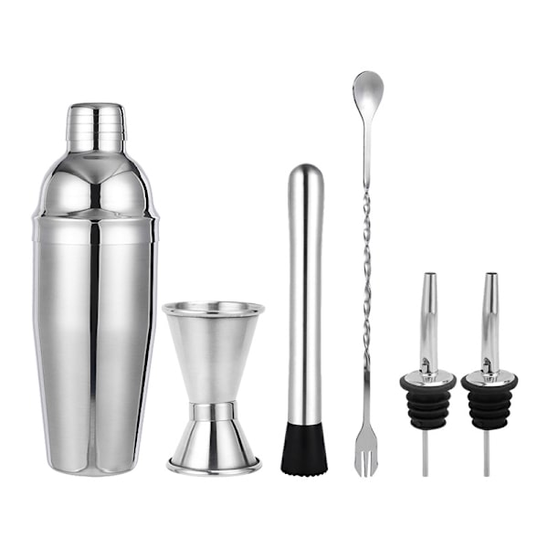 Cocktail Shaker Set - Ruostumaton teräs hopea 6 osaa