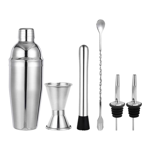 Cocktail Shaker Set - Rustfritt Stål Sølv 6 Deler