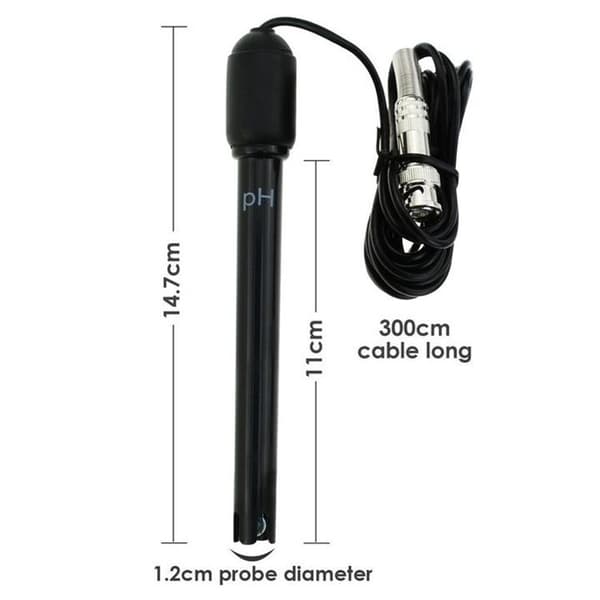 Lang kropp pH-elektrode med BNC-plugg, probe 300cm kabel 0-14pH for pH-måler, pH-kontroller, pH økonomisk sensor