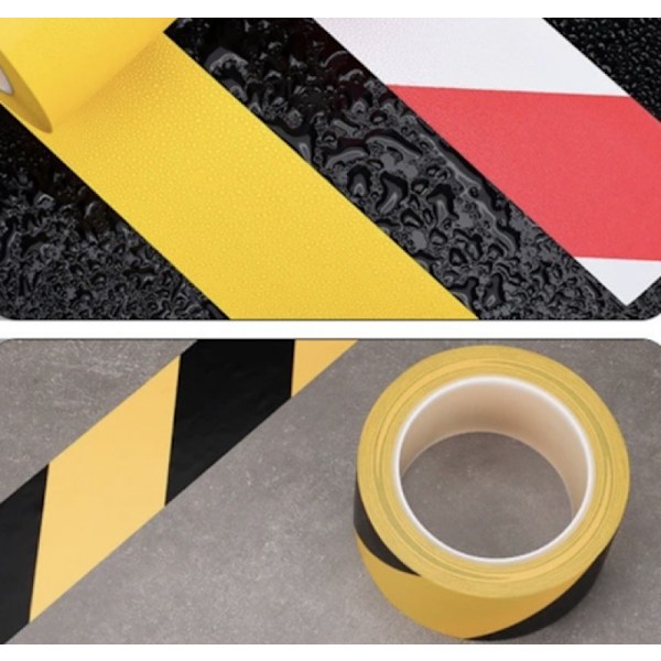 Farevarslingstape 60mm x 33m Gul/Svart Selvklebende
