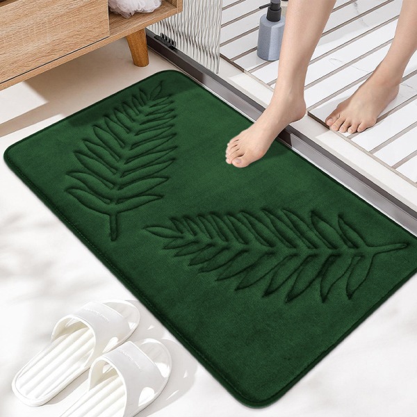 Grønne blader badematte Bathoom tepper, Memory Cotton Matte Bad Vann Absorberende Sklisikker Matte Stue Soverom Kjøkken 40 * 60cm