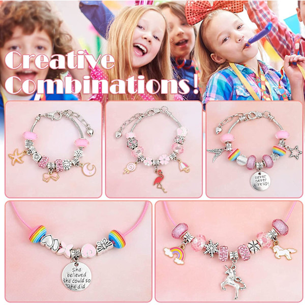DIY Charm Armband Making Kit för Flickor, Enhörning Sjöjungfru Pedent Smycken