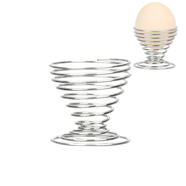 4 stk. eggkopper i rustfritt stål med fjærtråd, serveringskopp, eggebrett for egg (sølv)