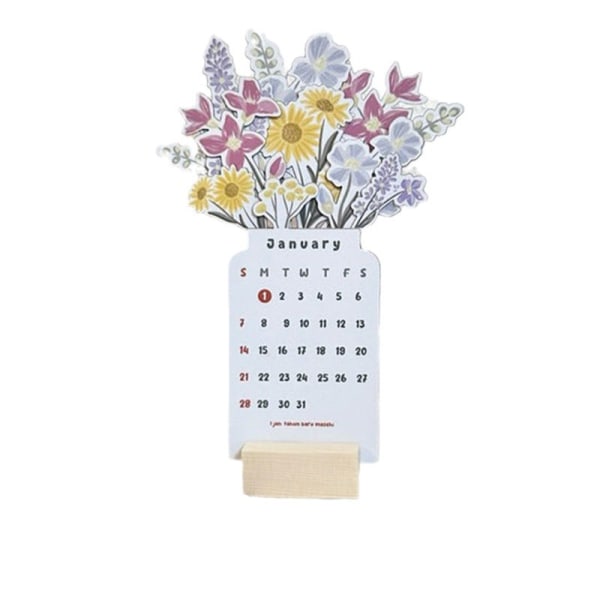 2024 Kreativ Blomster Skrivebords Kalender, Vaseformet Nyttårs Månedlig Kalenderplanlegger 18,3*10,2*3,5cm