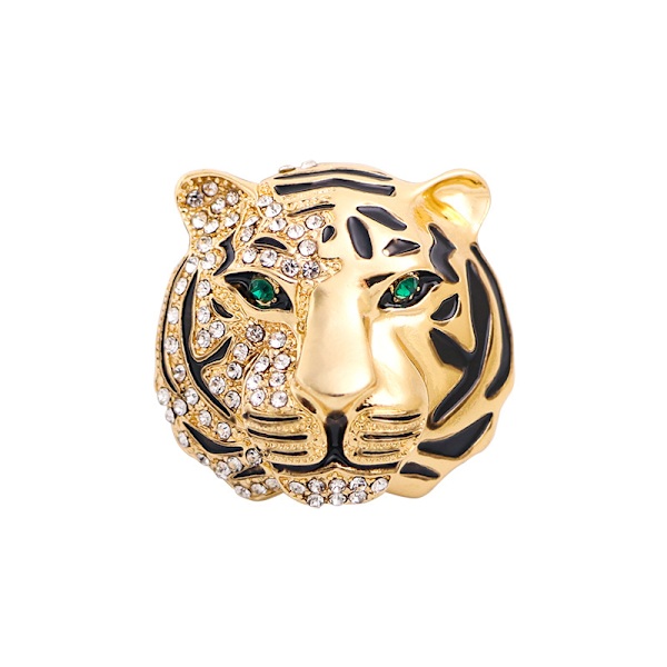 Rhinestone Tiger Head Brosch Pins. Guld Silver Djur Kavajslag Pin, Charm Lejon Rock Krage Brosch för Herr Kostym Pin