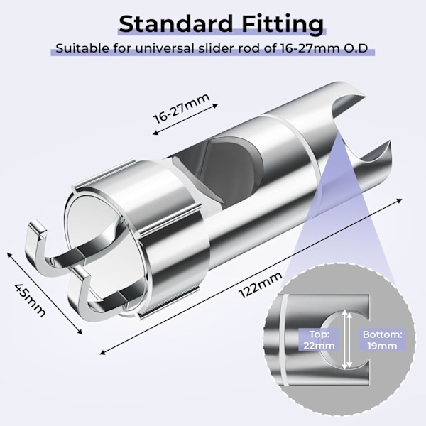 Justerbar Brusehovedholder med 2 Kroge til 19-22mm Brusehoveder, Universal Brusehovedholder til 16-27mm Brusestang, ABS Krom Håndbrusehovedholder