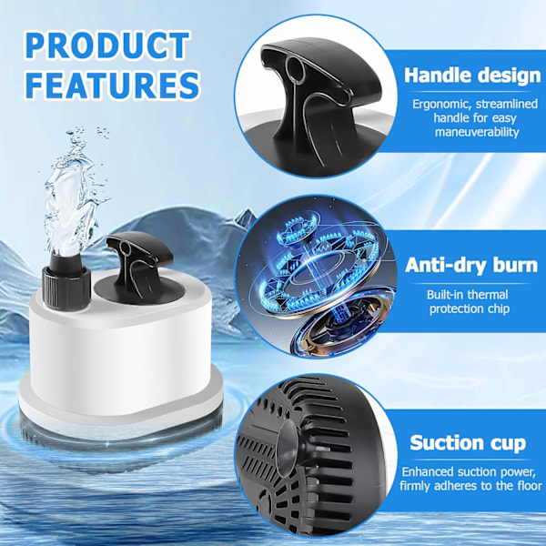 Mini Vesipumppu Erittäin Hiljainen Akvaariopumppu Uppoasennettava Pumppu Max.1500L/H 25W 220-240V Ulkolammen Pumppu Suihkulähdepumppu 2,3M Kaapelilla 3 Suutinta Kellariin