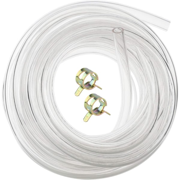 8mm x 12mm Matvaregodkjent Klar PVC Fleksibel Slange Vannslange Luftslange 5m med 2 Slangeklemmer