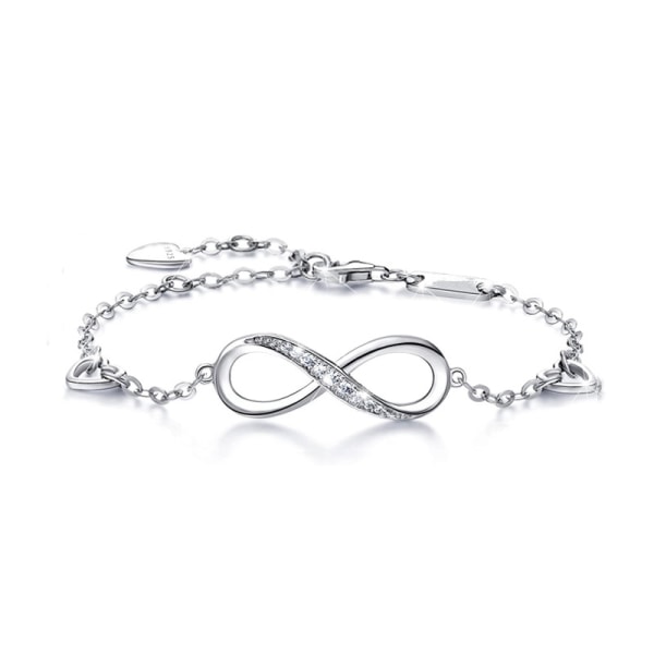 Dam 925 Sterling Silver Infinity Fotlänk Armband Ändlös Kärlek Symbol Charm Justerbar Stor Armband Mors Dag Present till Kvinnor 2.8*0.9CM silver