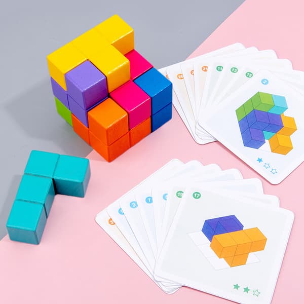 Geometrisk kube stabelbart legetøj, træ Rubiks kube kompatibel til børn