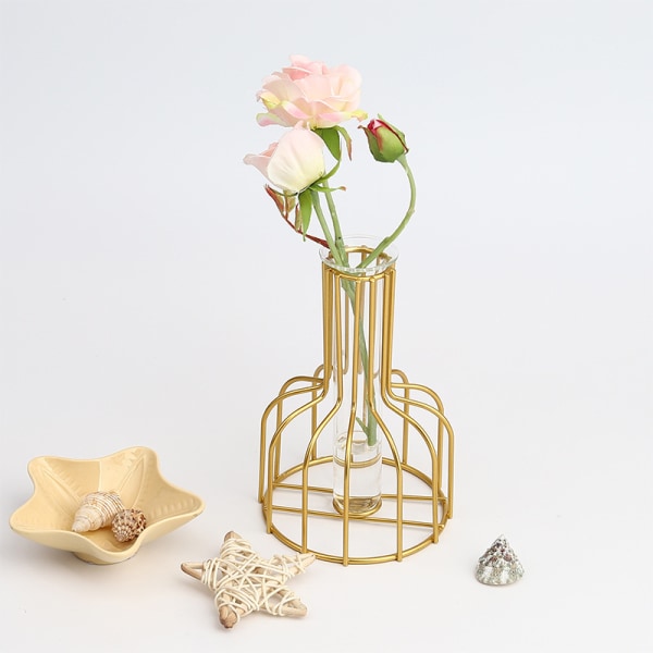 Glasformering Station med Metalramme, Guld Blomster Vase, Reagensglas Vase