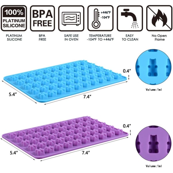 Gummyformer i bjørneform - Mini silikonformer for sjokolade og godteri - 2 dråpetellere inkludert