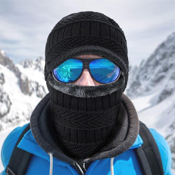 Talvinen neulottu balaclava-pipo lämmin pyöräilyhiihto naamio, tuulenpitävä hattu, musta