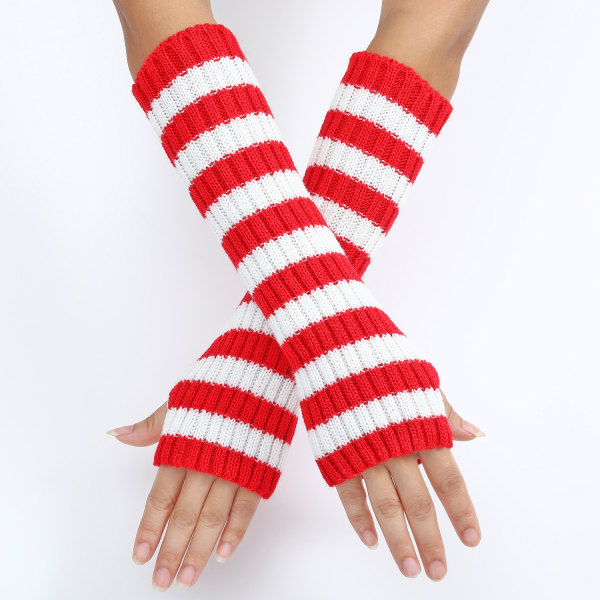 2 par kvinnors fingerlösa handskar printed armbågslängd stickad arm varm