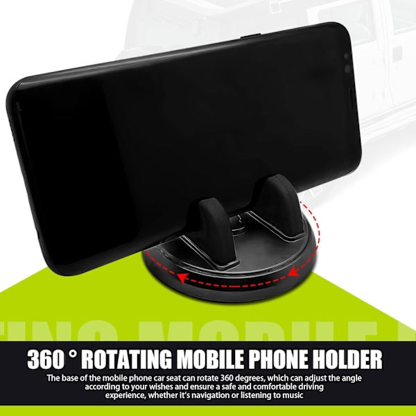 2 stk. Mobiltelefonholder for bilens dashbord, 360° roterbar, Sklisikker navigasjonsholder for midtkonsoll (Svart)
