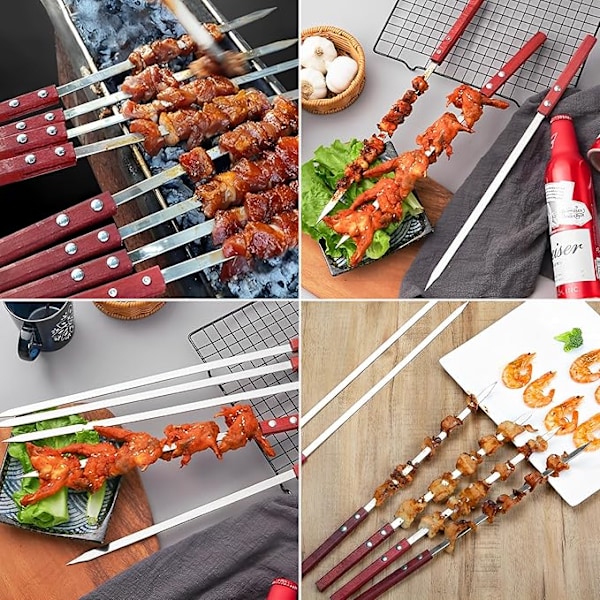 10 stk. grillspyd, rustfri stålspyd, flade metalspyd, genanvendeligt grilltilbehør, til grillfester (40 cm)