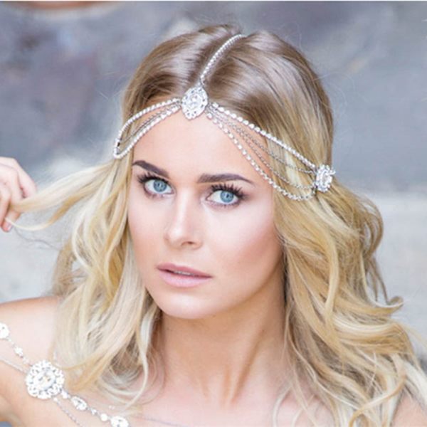 Krystall brudeslør hodeplagg brud hodeplagg dusk rhinestone pannebånd H