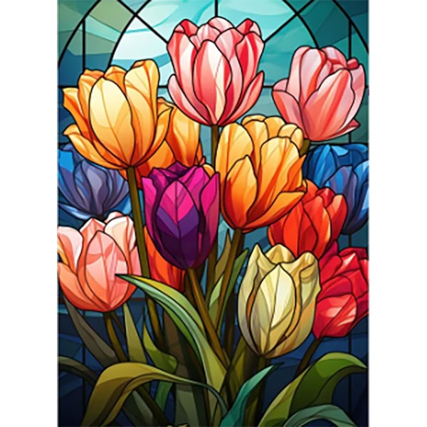5D Blomster Diamantkonst Kit för Vuxna Nybörjare Ädelstenskonst Full Borr Diamantprickar Tulpan Konst för Vuxna Hem Väggdekor Gåvor 30x40cm