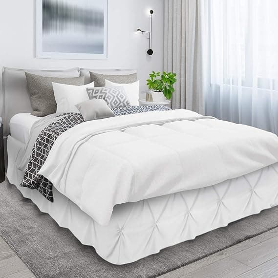 Hvit sengekappe Queen Size, plissert sengekappe Queen, 152 x 203 cm