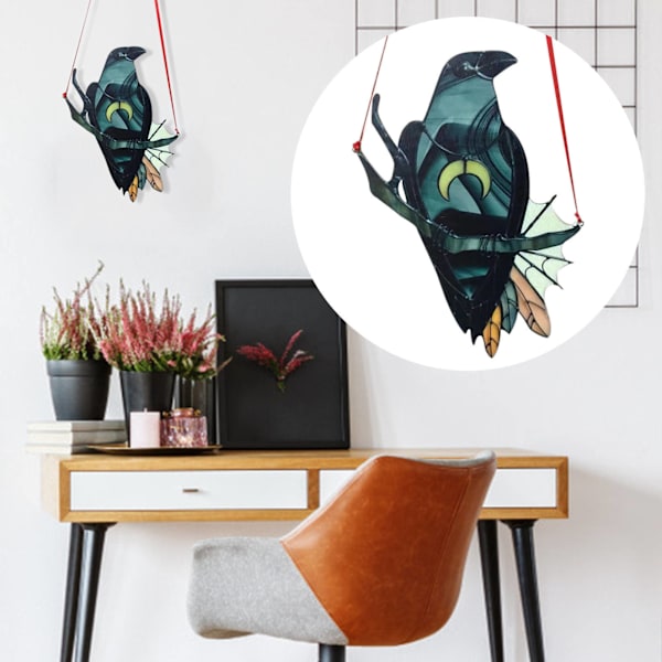 Mystisk kråkeheks-ornament, farget solfanger, svart fugl med måne