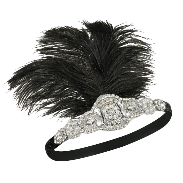 1920-talls hodeplagg Flapper pannebånd, Rhinestone fjær Great Gatsby hodeplagg hårtilbehør for kvinner (svart)
