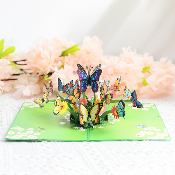 Pop Up-kort Sommerfugle og Blomster - Kæreste og Mor (Fødselsdagskort, God bedring, Tak, Jubilæum)