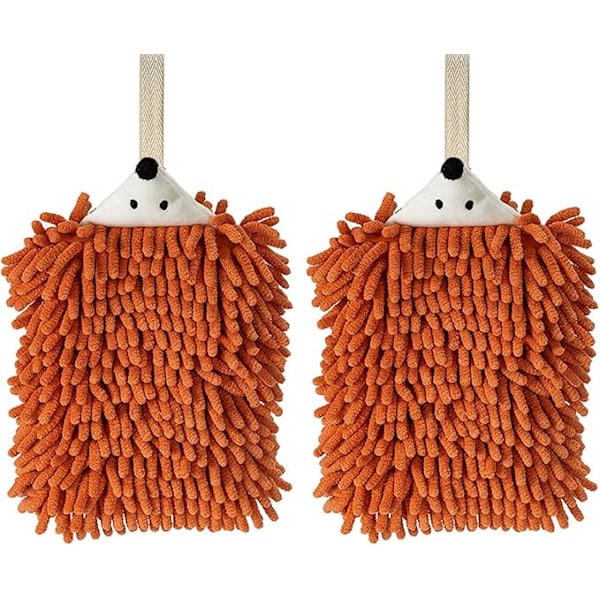 Køkkenhåndklæder, sødt dyremønster absorberende mikrofiber rengøringsklud med hængende løkke til køkken og badeværelse - Pindsvin, Orange