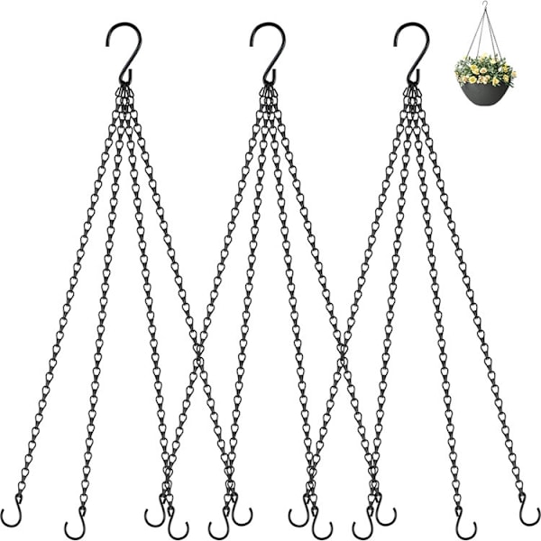 3-pack, 58 cm Hängkedjor för Planteringskorgar, Fågelmatare och Lyktor (Svart)