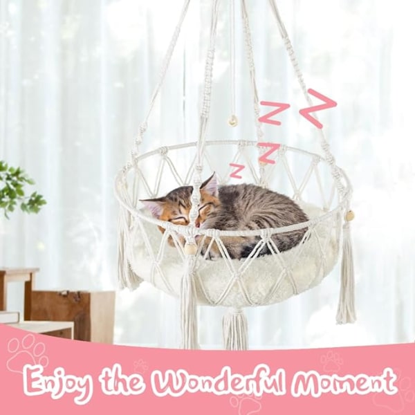 Hängande katt Hängmatta Cat Swing Bed med tvättad bomullsmatta, Boho Pet Cat