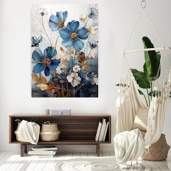 5D Diamantkonst Måla med Runda Diamanter Full Borr Ädelsten Konst Blå Blommor Målningskit för Hem Väggdekor Gåvor 30x40cm