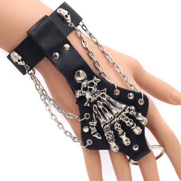 Hip Hop legering nitte kranium kæde læder armbånd handske Halloween håndled