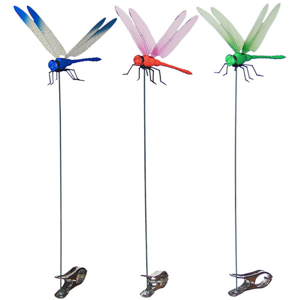 3D Libelle Clips: Kunstig Libelle til Udendørs, Naturlig Organisk Koncept, Ideel til Have- og Terrassedekoration - 3 STK