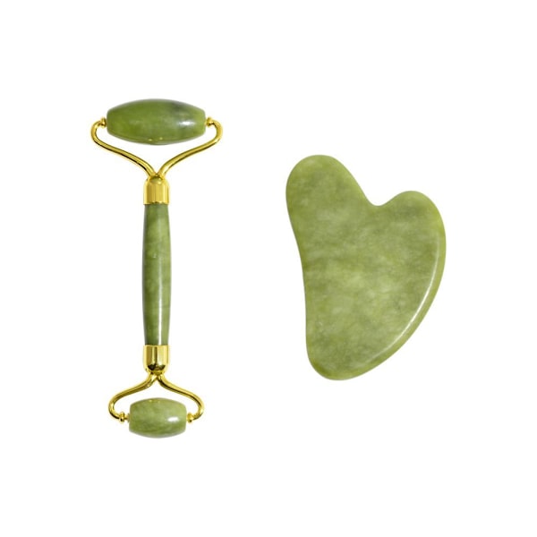 Gua Sha-massageset, avancerad ansiktsrulle, grön