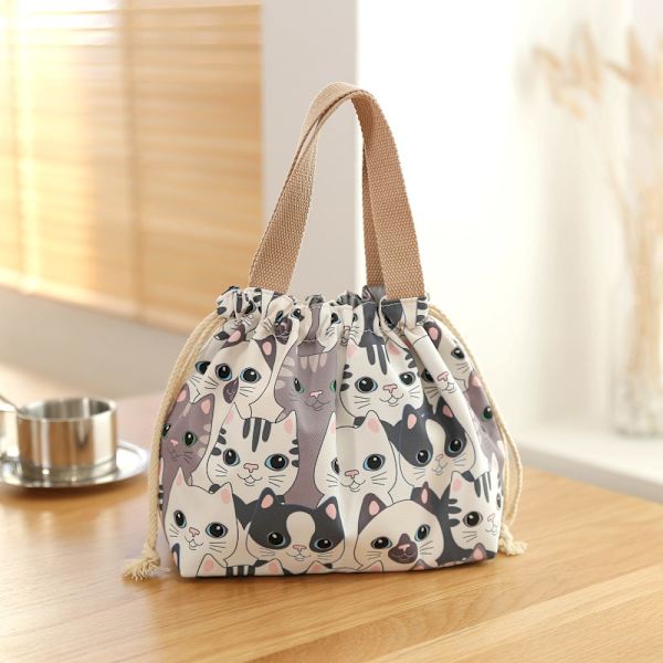 1 stk snøring lunsjbokspose lunsj tote bag, søt katt lunsjpose