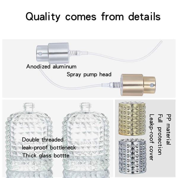 Mini Parfymflaskor - 2 st - 50 ml - Tom Sprayflaska - Reseflaska - Parfymfördelare - Parfymflaskor - Påfyllningsbar - Guld och Silver - Klar -