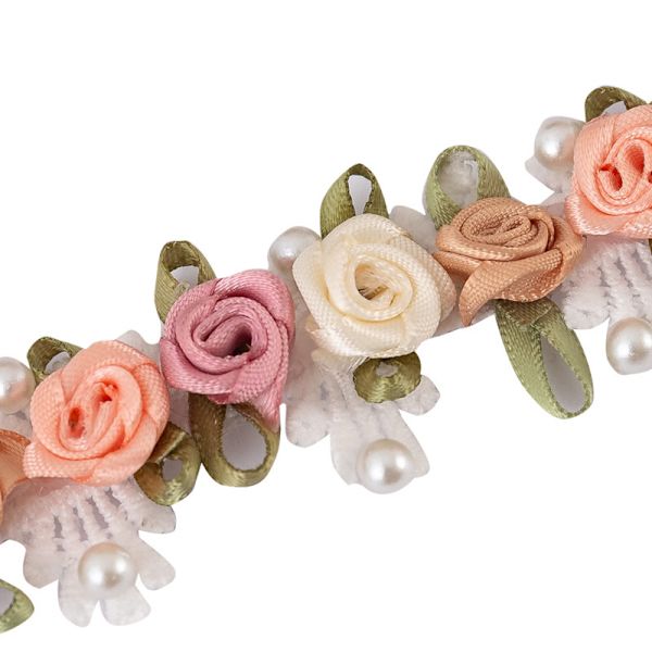 1 Yard Pärlor Ros Blomma Broderad Trim Spets Band 25MM Band DIY W