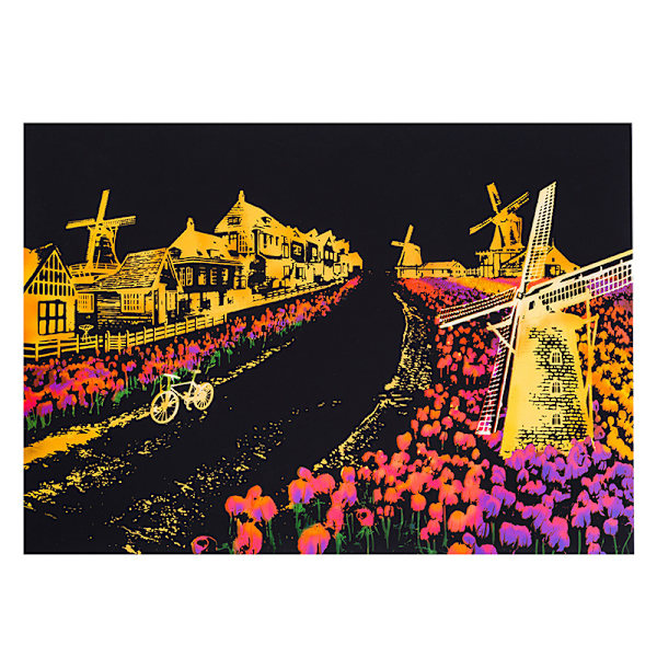 (rød) ridsepapir 405 x 285 mm, kunstmaleri by nattescene sort belagt red