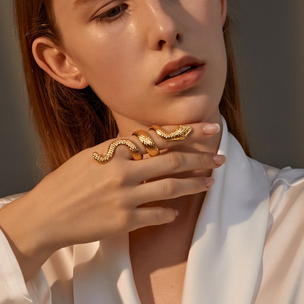 Punk Snake Rings Guld Överdrivna Snake Rings Vintage Serpent Rings Go