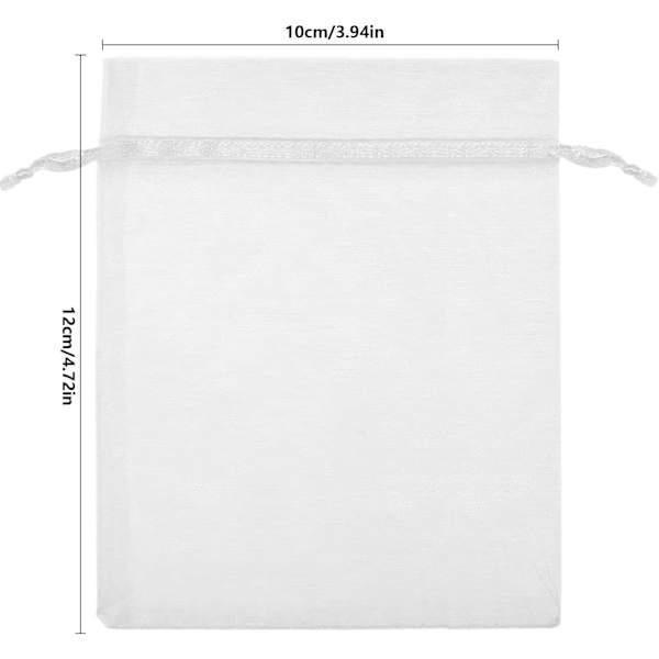 100 st vita organza påsar 10x12cm genomskinliga organza påsar med dragsko för små föremål presenter smycken förpackning och organisation