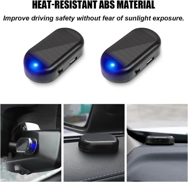 2PCS Bil Solenergi Simulerad Dummylarm, Anti-stöld LED Blinkande Se