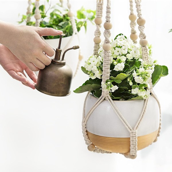 Växthängare Inomhus Hängande Planteringskorg för Inomhus Utomhus Boho Heminredning 89 cm, Elfenben, Set med 1 (KRUKOR INGÅR EJ)