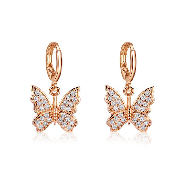 Guldbelagte Rhinestone Sommerfugle Øreringe Guld One Size