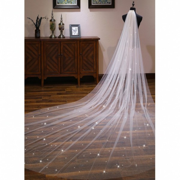 Wedding Bridal Veils Bling Shining Sequins Trailing Long Exquisite Sof