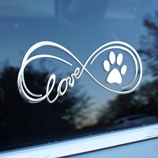 3D Reflekterande Infinity Paw Dekal Silver Hund & Katttassar Love Heart 20*8cm