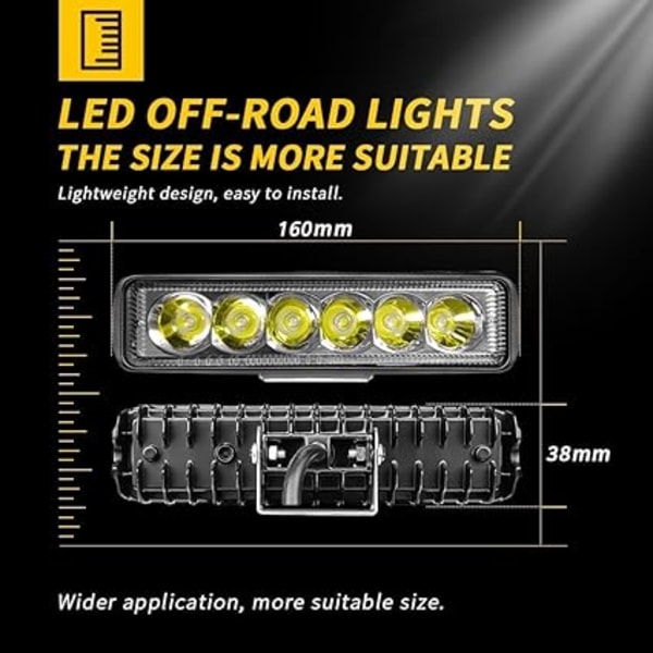 Stk LED-frontlykt, 6 tommer 18W Spotlight LED Bar 12v for motorsykkel bil lastebil SUV båt 4x4