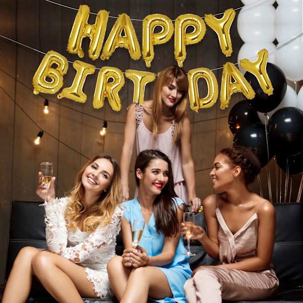Gull Happy Birthday Banner, 16 tommer Mylar Folie Bokstaver Bursdagsskilt Banner Ballong Gjenbrukbar Oppblåsbar Festdekor