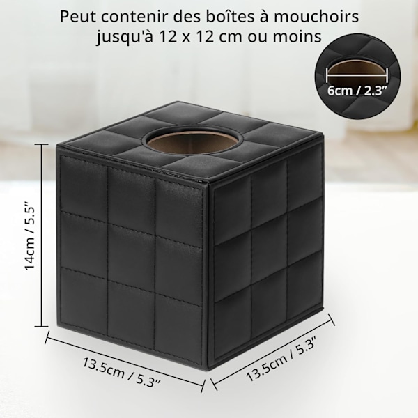 Hotell stil fyrkantig servettlådeöverdrag - Lyxig designer servettlåda för sängbord - Magnetiskt lock, modernt läder exteriör - 13,5 x 13,5 x 14 cm, Bla