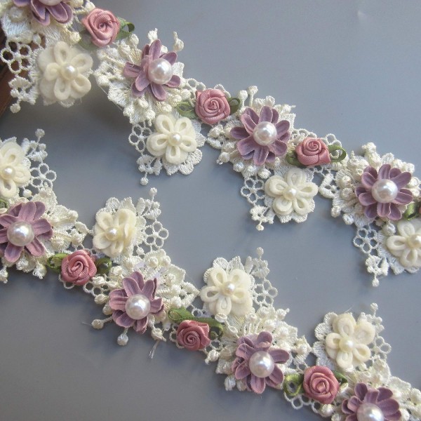 1 meter pärlblomma pärlor spets kant trim band 6 cm bredd aprikos trim