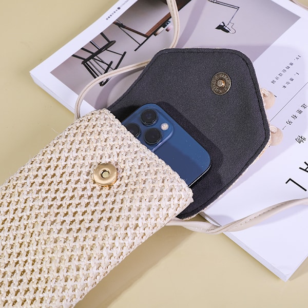 Dam Halm Mobiltelefonväska Liten Crossbody Väska Tofs Axelväska för Sommaren